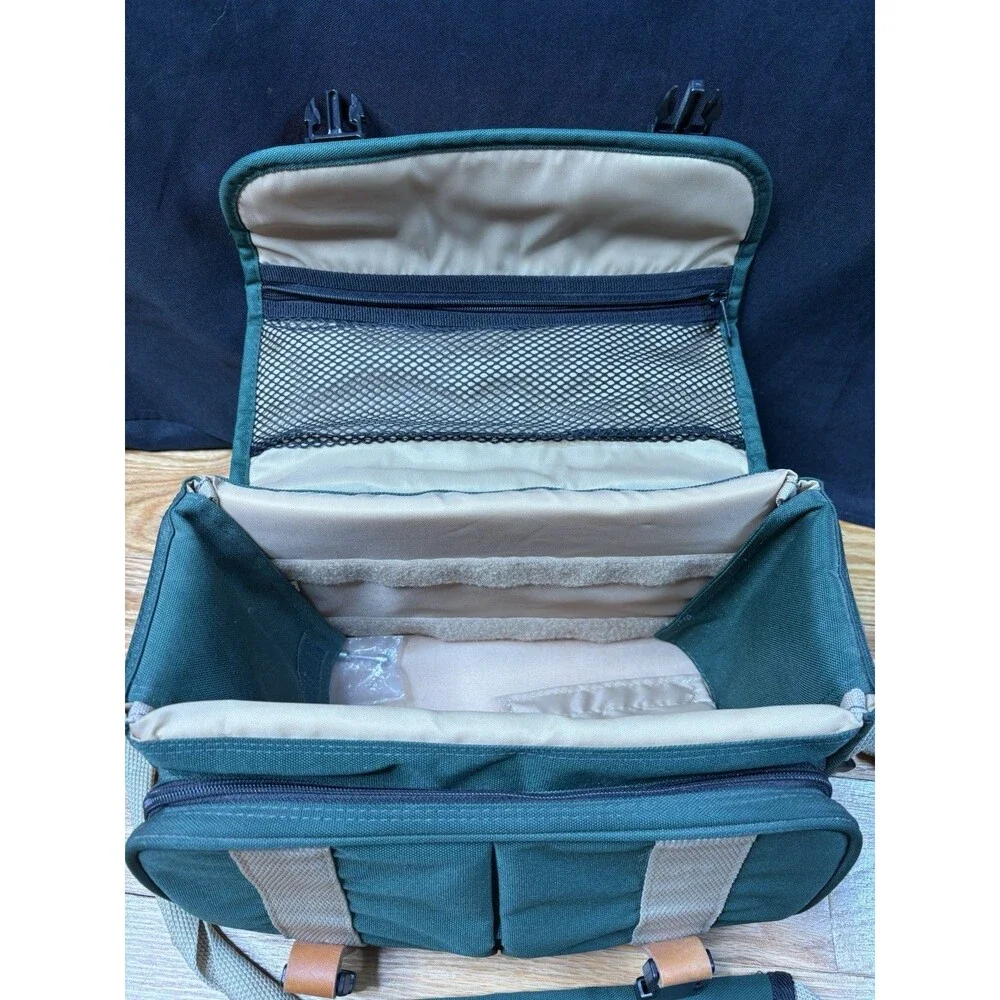 Vintage Canon Camera Bag Green Canvas Leather Trim Strap 12 x 8 x 8 Padded Case